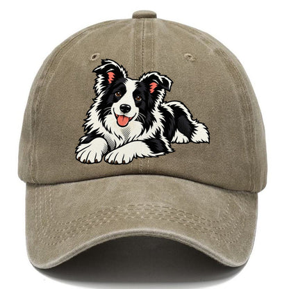 Pop Art Border Collie Lying Down Top Breeds Classic Cap – Warm Sand