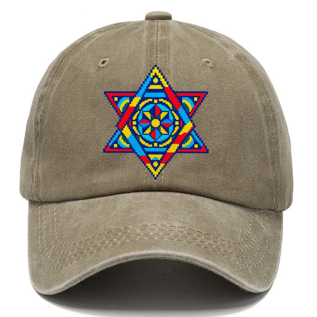 Pixel Art Star of David Classic Cap – Warm Sand