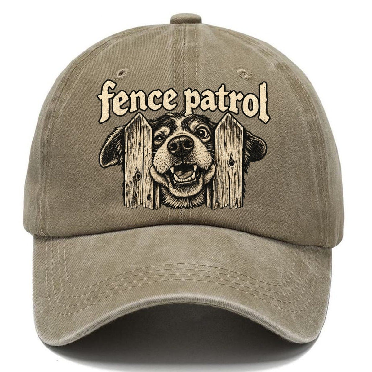 A Dog Head Pushed Through The Gap Between Two Fence Pickets Bark For Me Classic Cap – Warm Sand