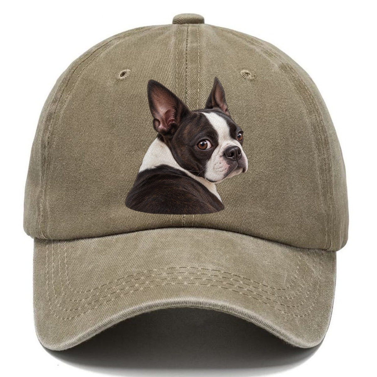 Boston Terrier Over The Shoulder Character Club Classic Cap – Warm Sand