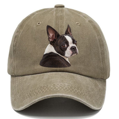Boston Terrier Over The Shoulder Character Club Classic Cap – Warm Sand
