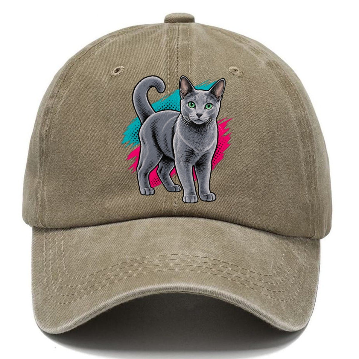 Pop Art Russian Blue Cat Standing Three Quarter Classic Cap – Warm Sand