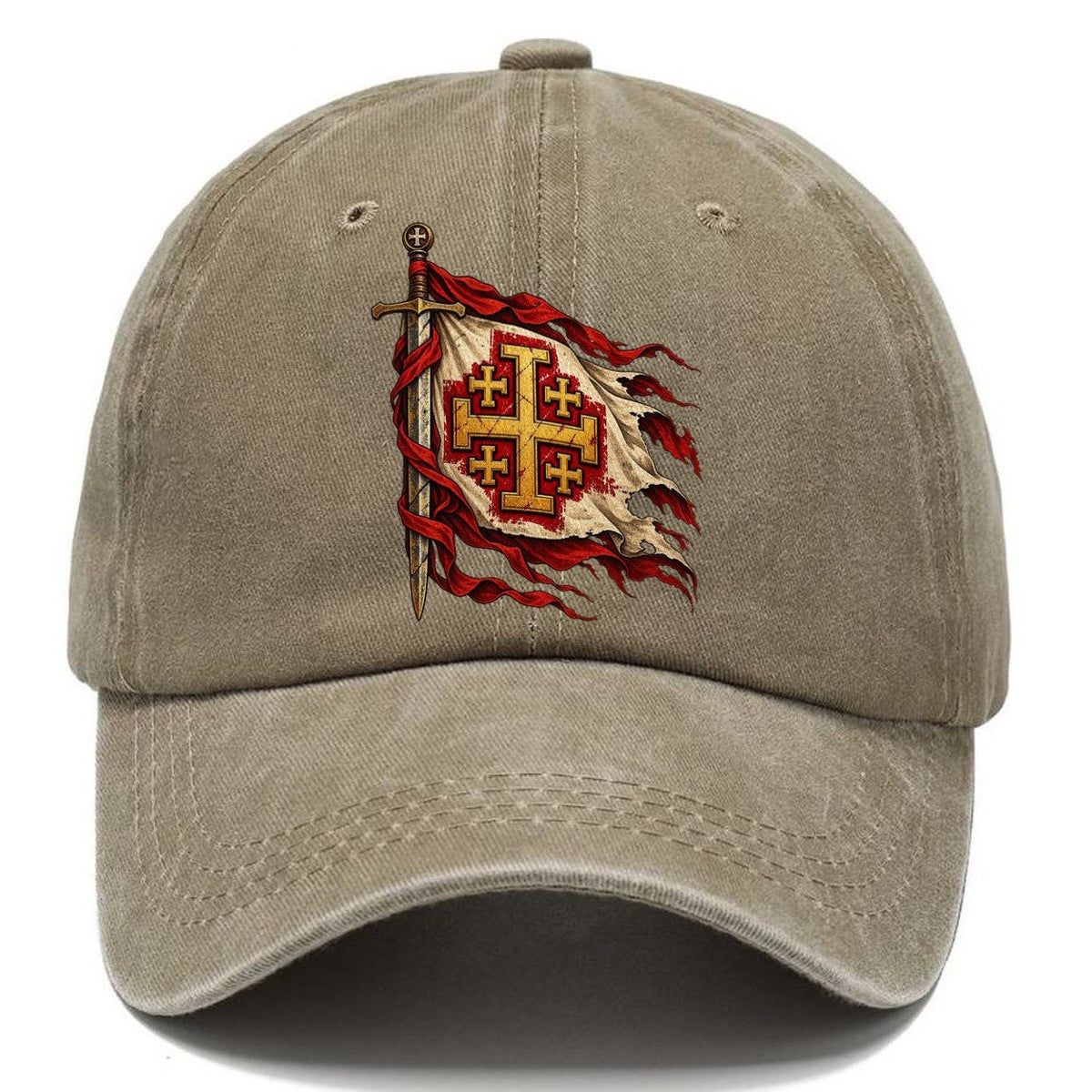 Crusader Heraldry Jerusalem Cross Shield Classic Cap – Warm Sand
