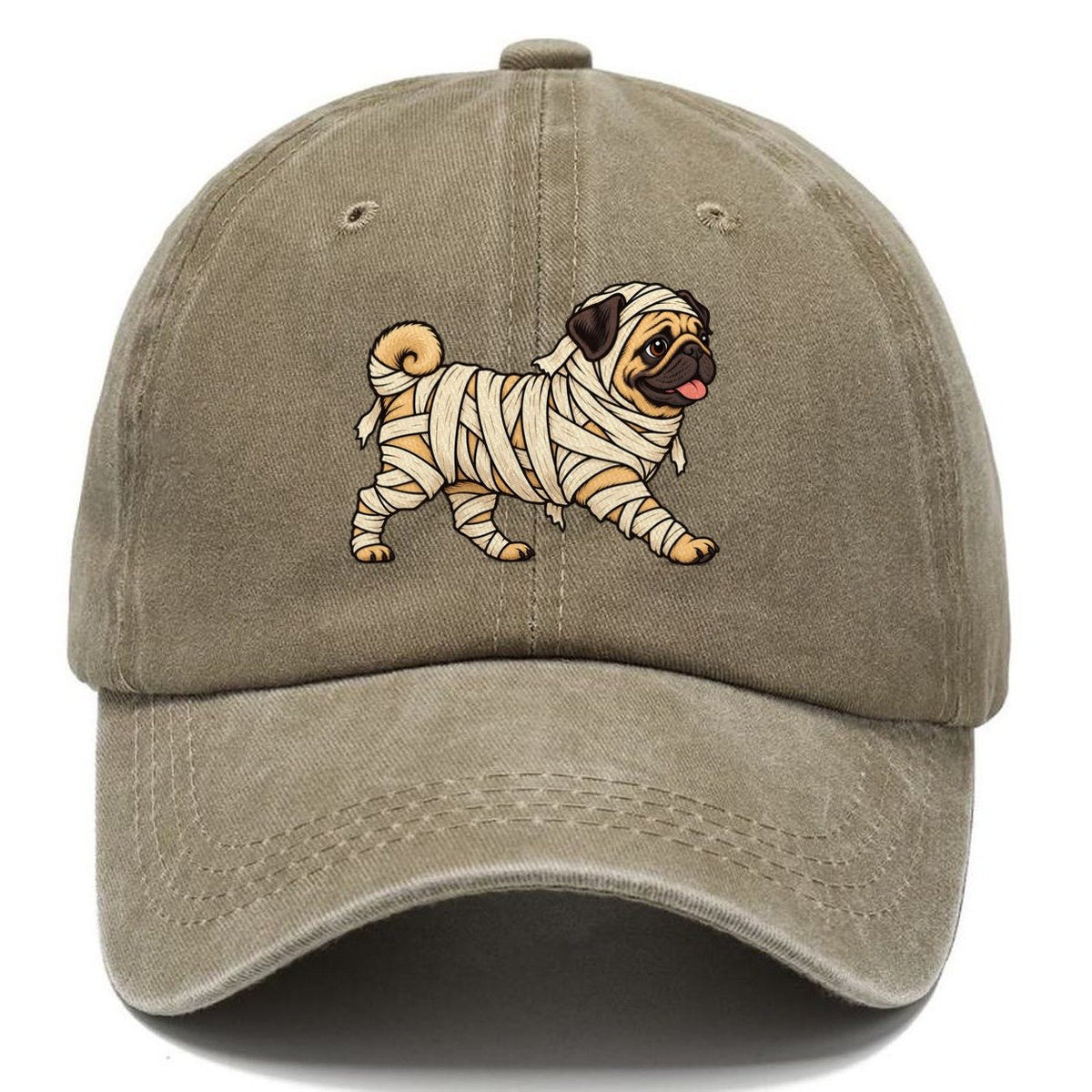 One Pug In Halloween Costume Mummy Wrapped In Bandages Halloween Dog Parade Classic Cap – Warm Sand