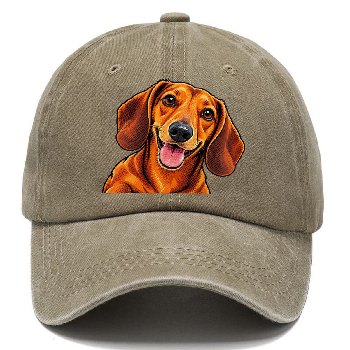 Happy Dachshund Portrait Classic Cap – Warm Sand