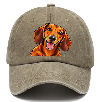 Happy Dachshund Portrait Classic Cap – Warm Sand