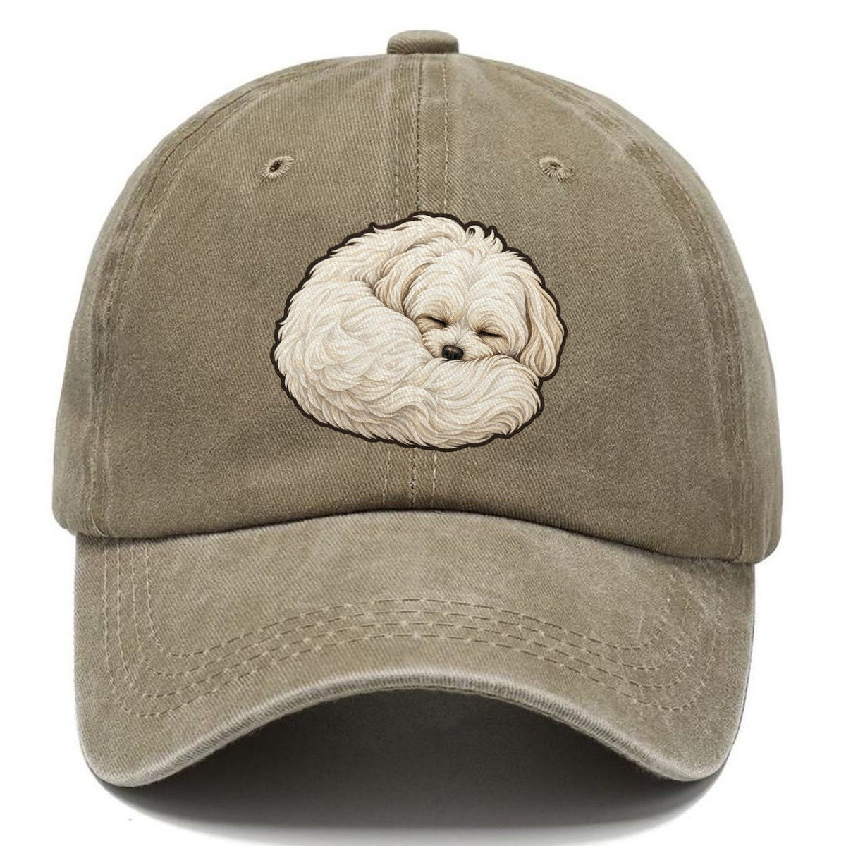 Maltese Curled Asleep Fan Favorites Classic Cap – Warm Sand
