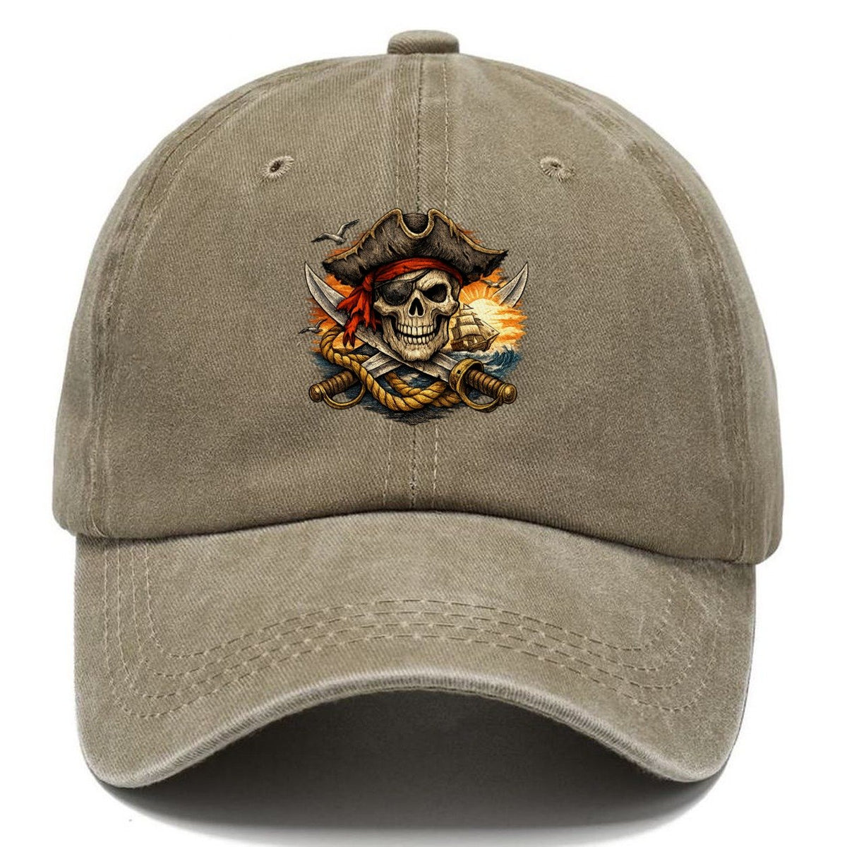 Pirate Skull Sunset Voyage Classic Cap – Warm Sand