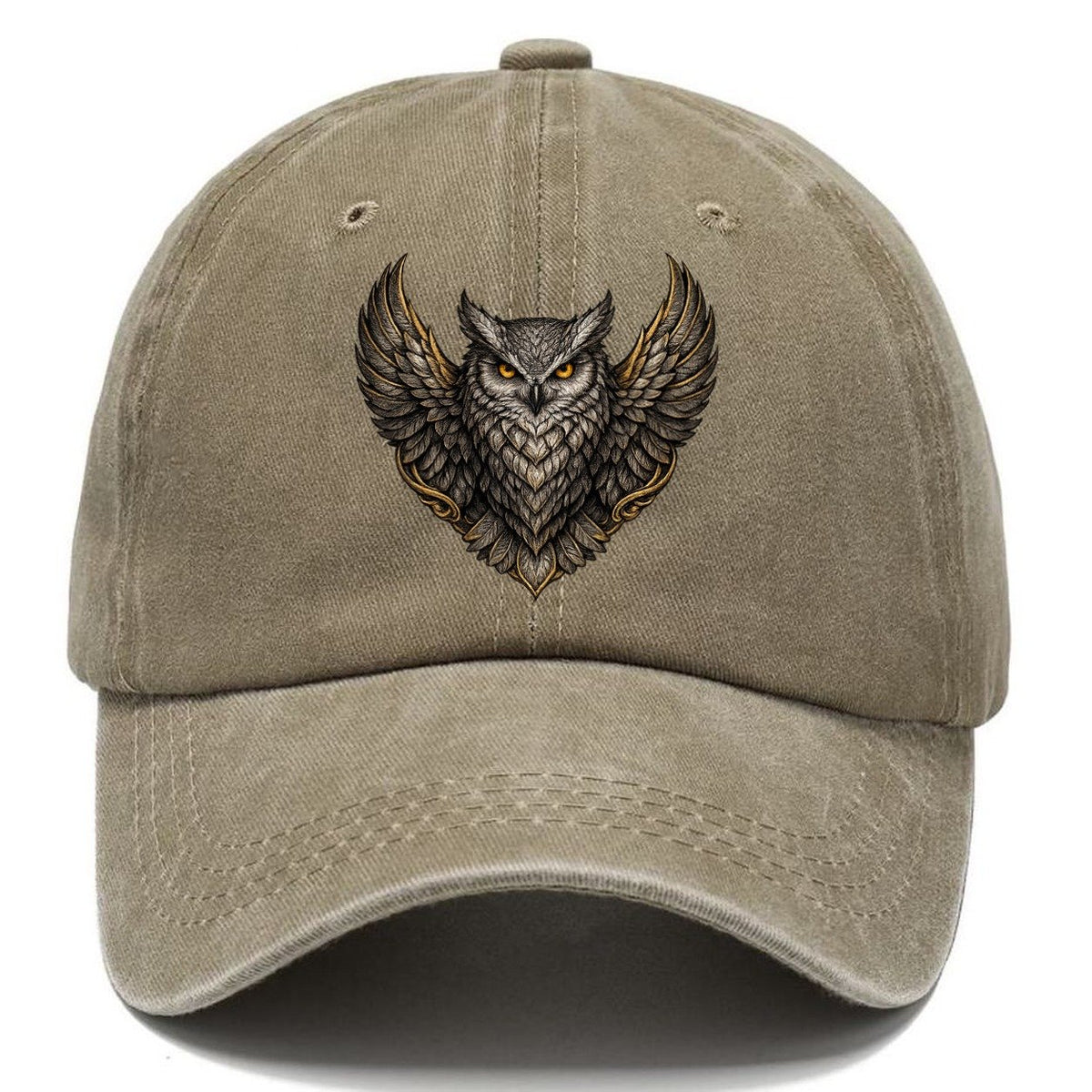 Gold-Accented Owl Crest Classic Cap – Warm Sand