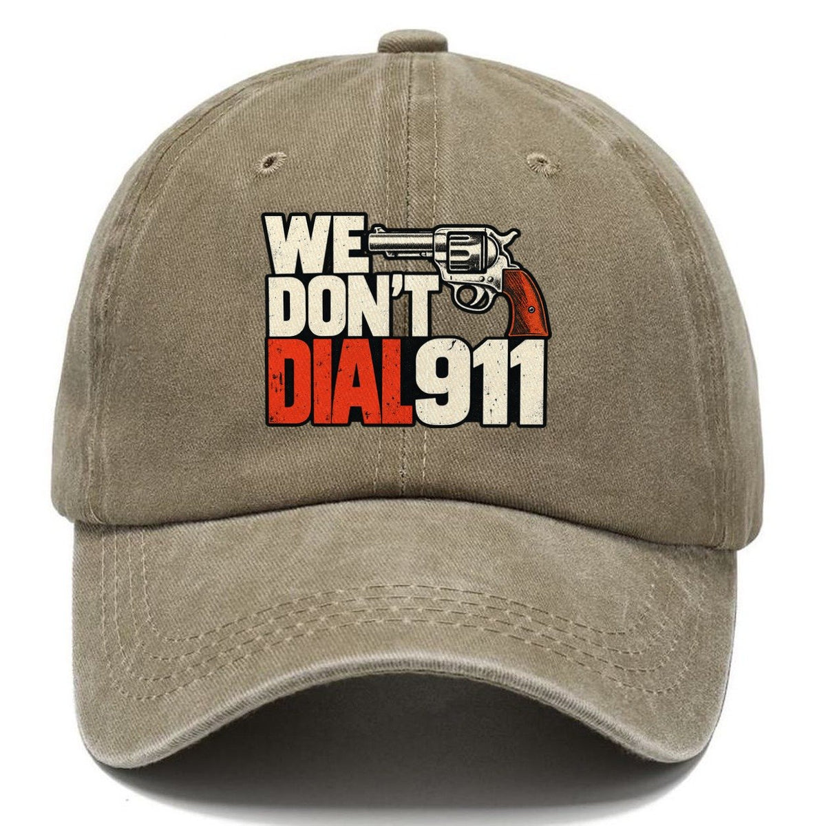 Swiss Type Block We Don't Dial 911 Classic Cap – Warm Sand