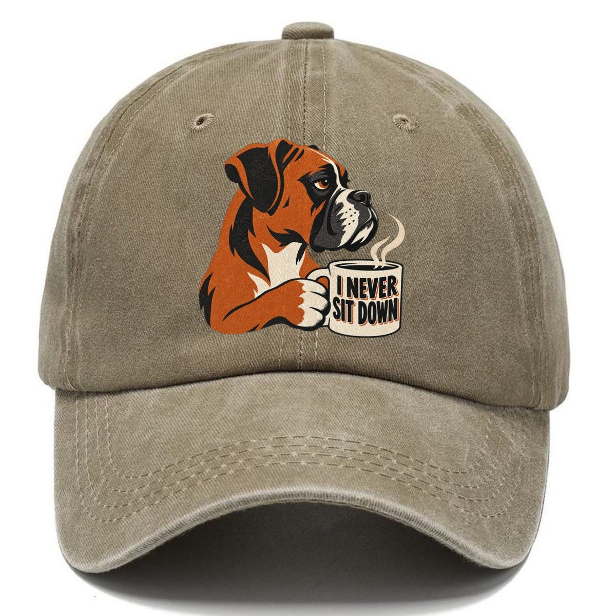 Boxer Dog I Never Sit Down Coffee Classic Cap – Warm Sand