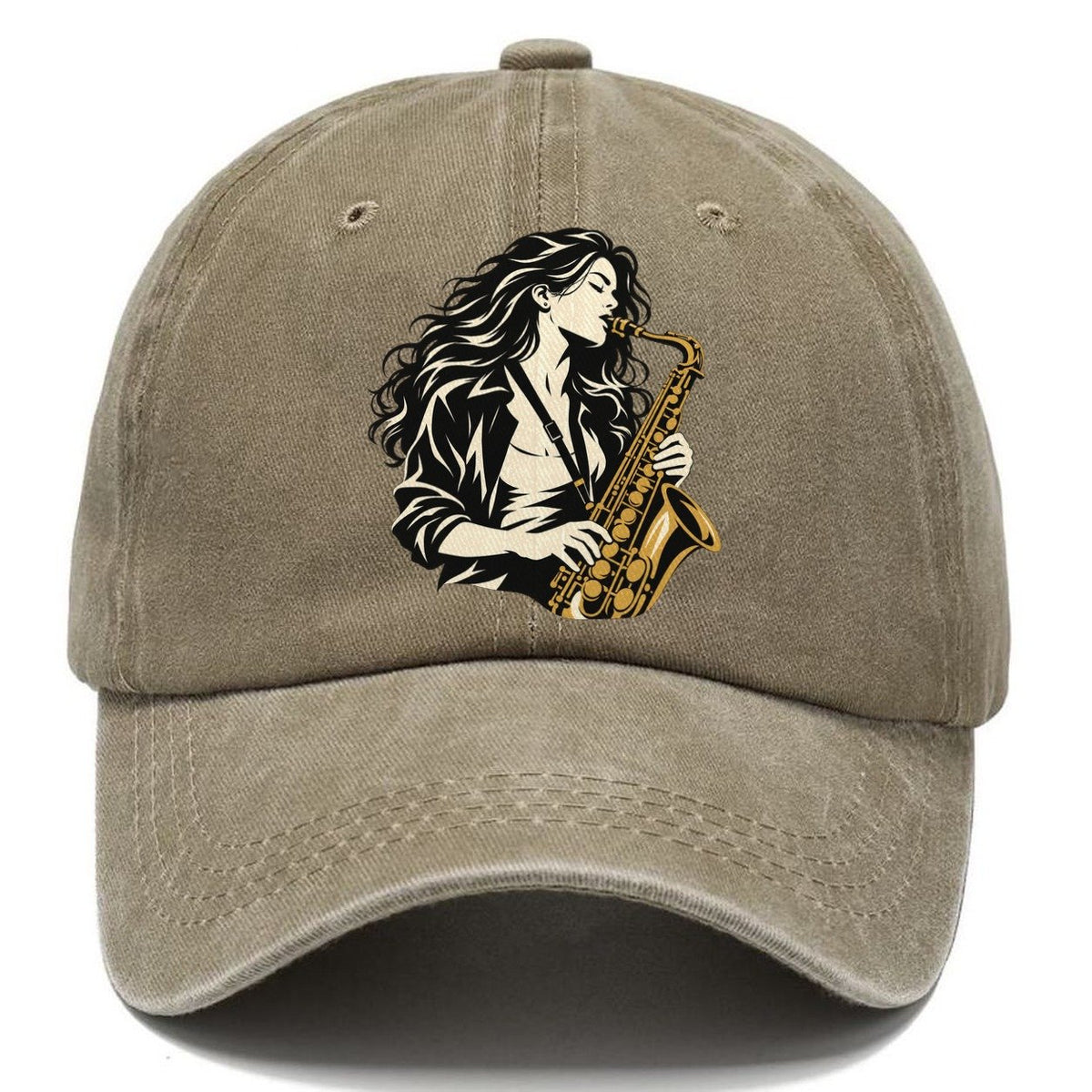 Woman Playing Saxophone Classic Cap – Warm Sand