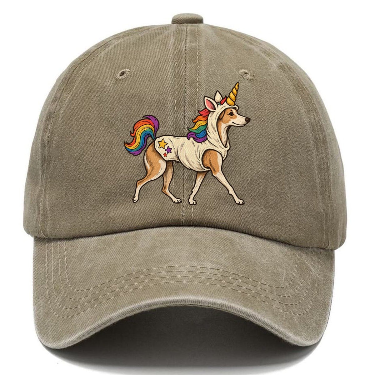 One Whippet In Halloween Costume Unicorn Costume With A Soft Horn And Rainbow Mane Halloween Dog Parade Classic Cap – Warm Sand