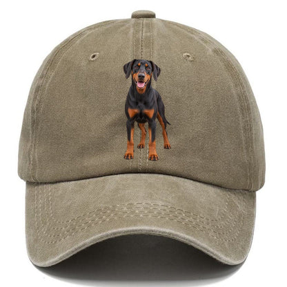 Doberman Pinscher Standing Front Facing Top Breeds Classic Cap – Warm Sand