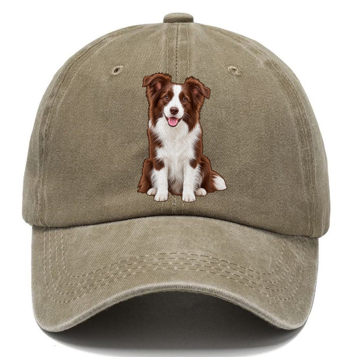 Brown And White Border Collie Classic Cap – Warm Sand
