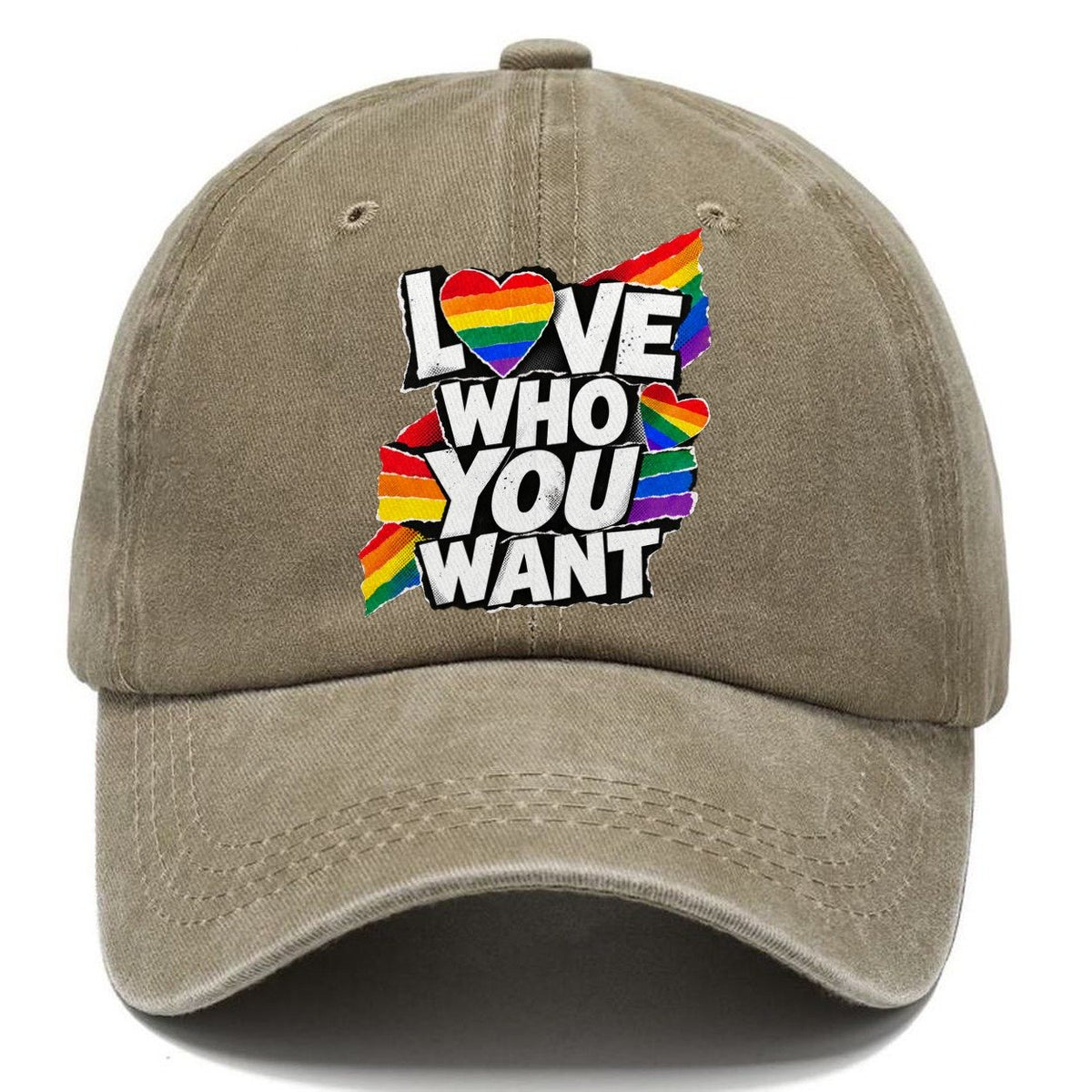 Love Who You Want Rainbow Heart Classic Cap – Warm Sand