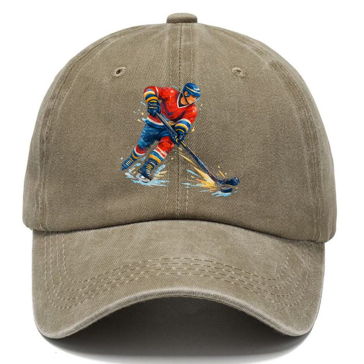 Ice Hockey Player Shooting Puck Classic Cap – Warm Sand