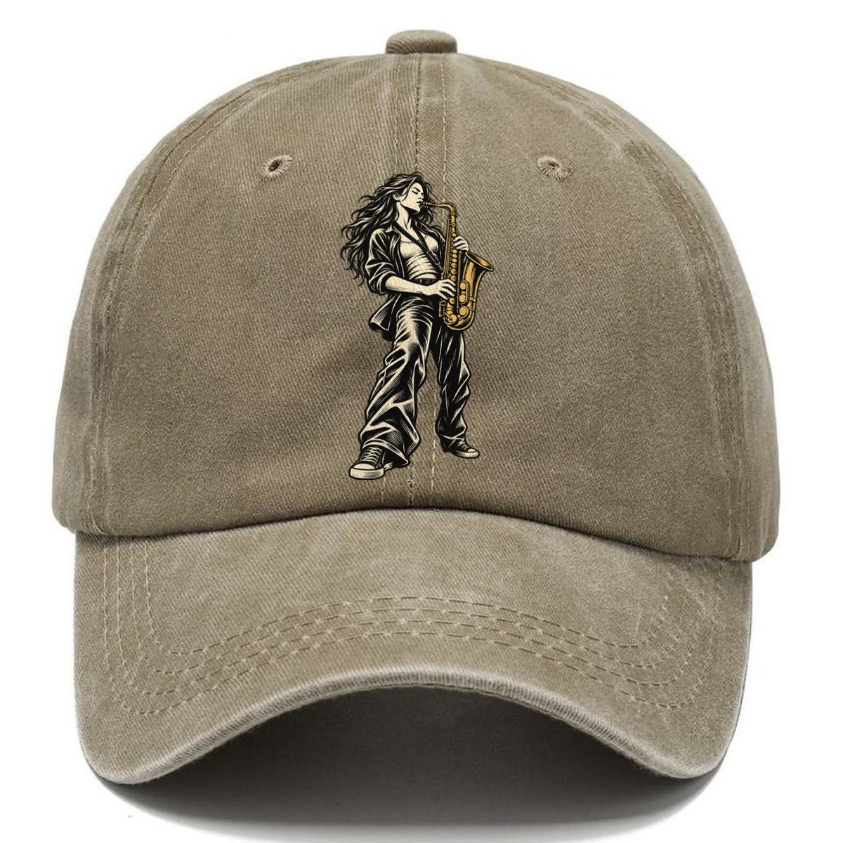 Woman Playing Saxophone Classic Cap – Warm Sand