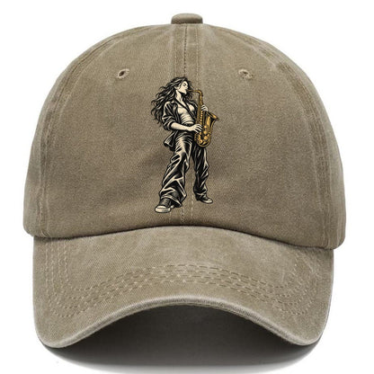 Woman Playing Saxophone Classic Cap – Warm Sand