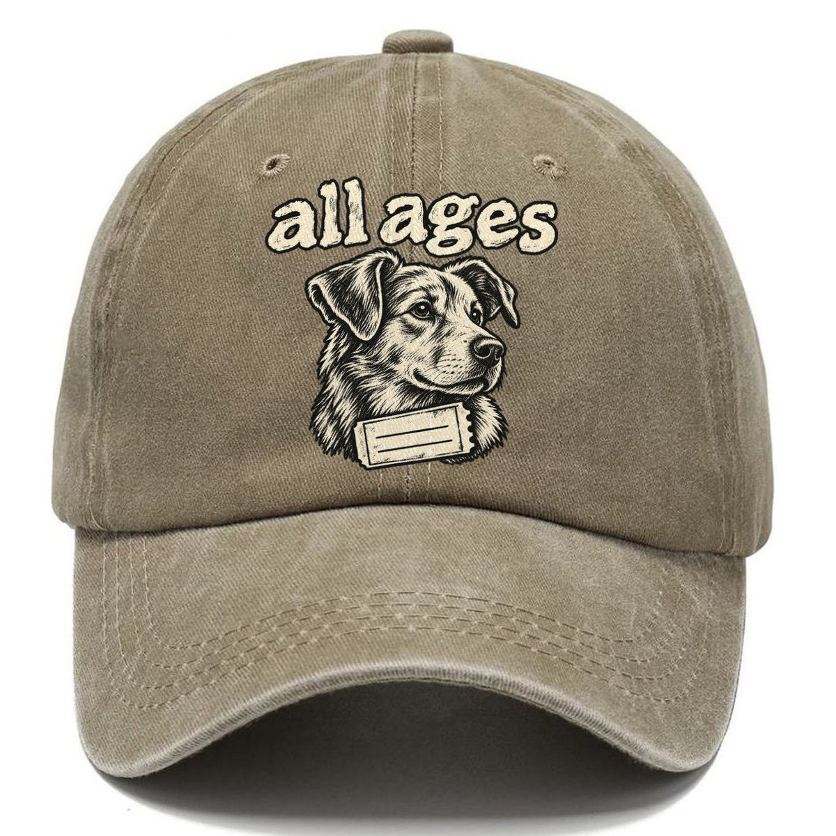 A Dog Head In Three Quarter View Above A Torn Ticket Stub Bark For Me Classic Cap – Warm Sand