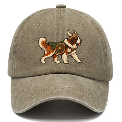 One Saint Bernard In Halloween Costume Viking Costume With A Horned Helmet And Small Shield Halloween Dog Parade Classic Cap – Warm Sand