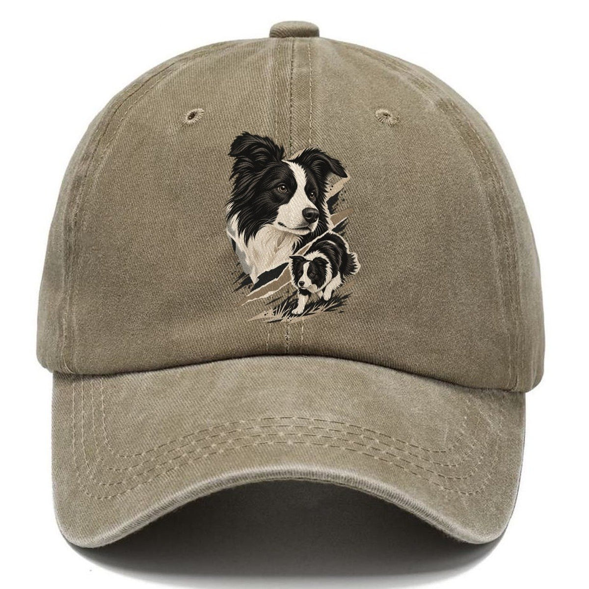 Border Collie Portrait and Pup Classic Cap – Warm Sand