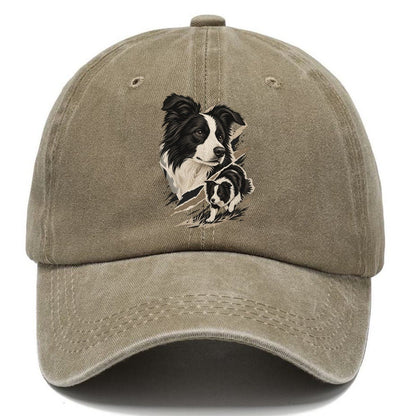 Border Collie Portrait and Pup Classic Cap – Warm Sand