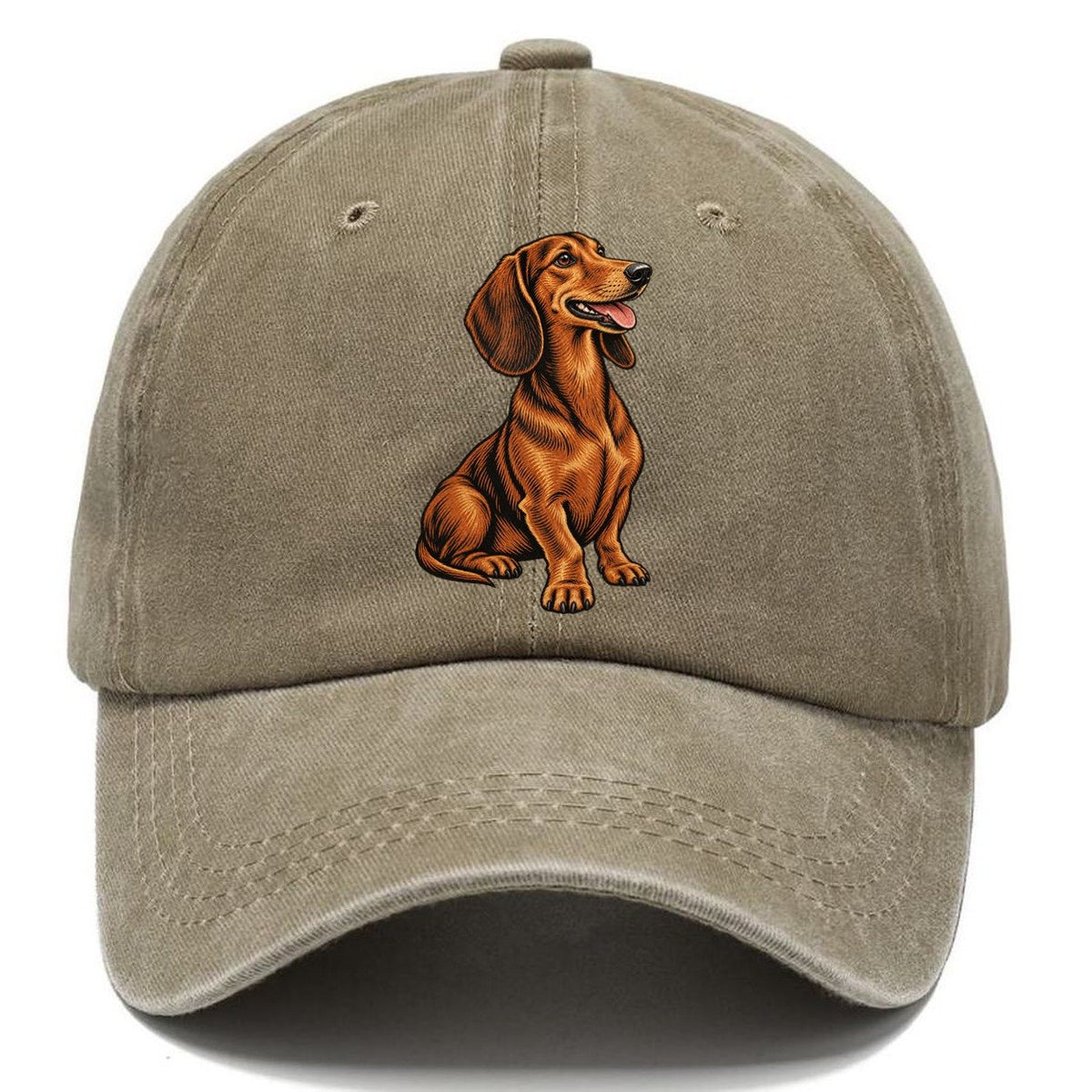 Happy Dachshund Portrait Classic Cap – Warm Sand