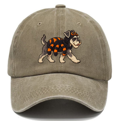 One Miniature Schnauzer In Halloween Costume Spider Costume With Four Extra Soft Plush Legs Halloween Dog Parade Classic Cap – Warm Sand