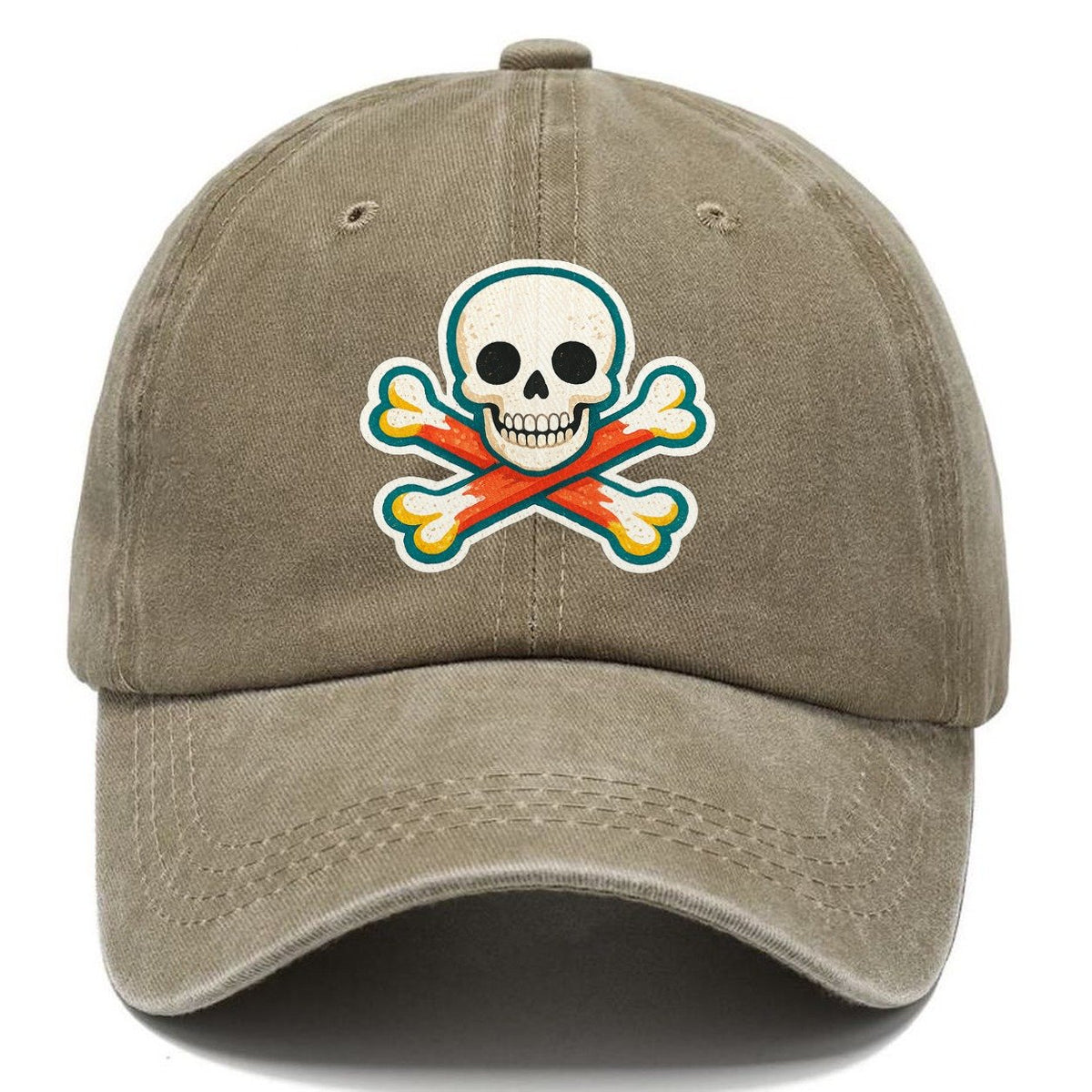 Teal Outline Skull and Crossbones Classic Cap – Warm Sand
