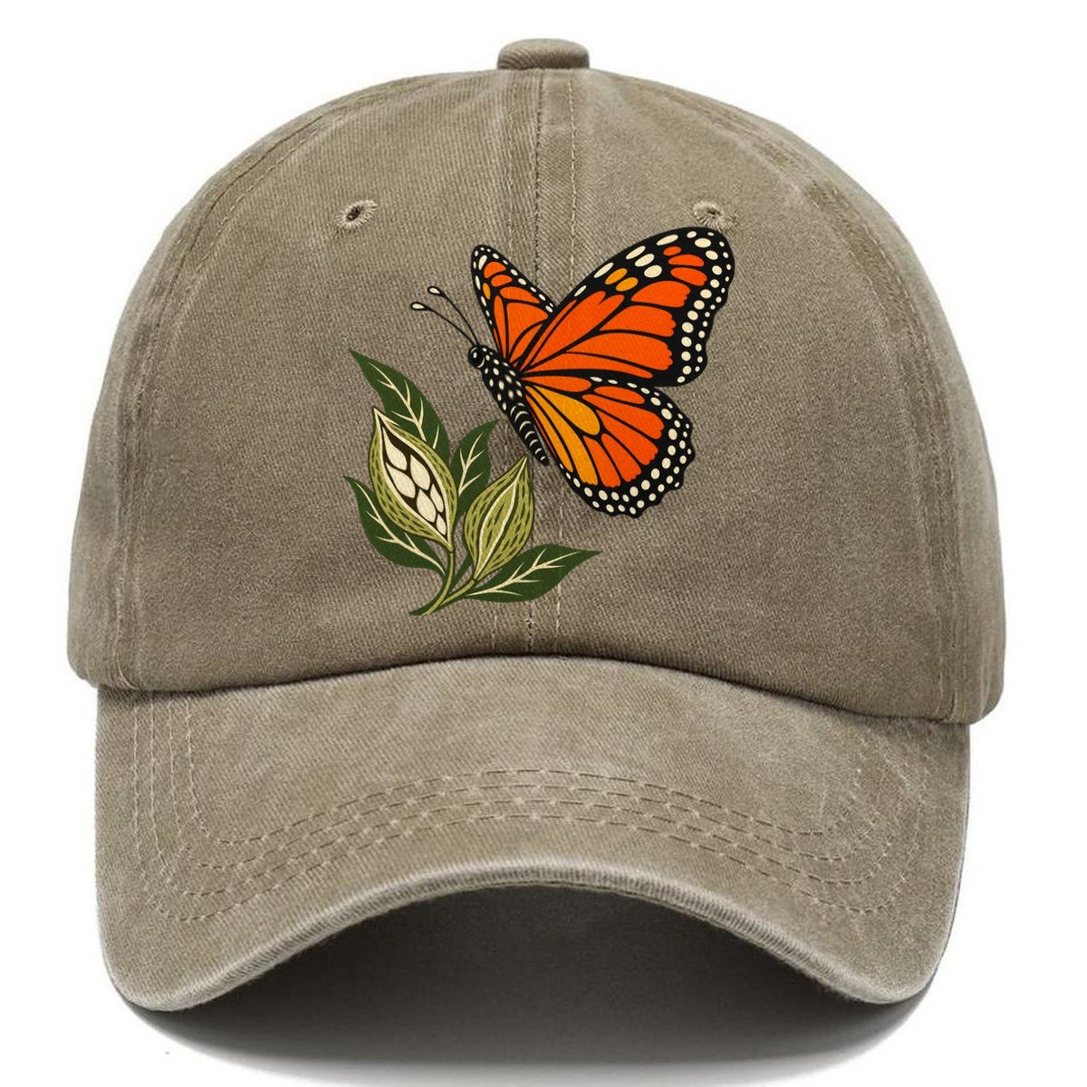 Monarch Butterfly with Milkweed Pods Classic Cap – Warm Sand