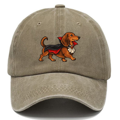 One Dachshund In Halloween Costume Vampire With A Small Cape And Pointed Collar Halloween Dog Parade Classic Cap – Warm Sand