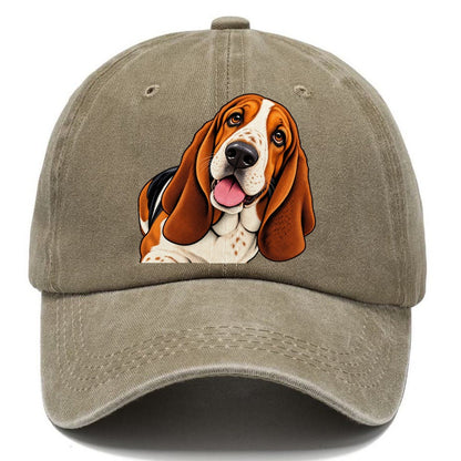 Happy Basset Hound Portrait Classic Cap – Warm Sand