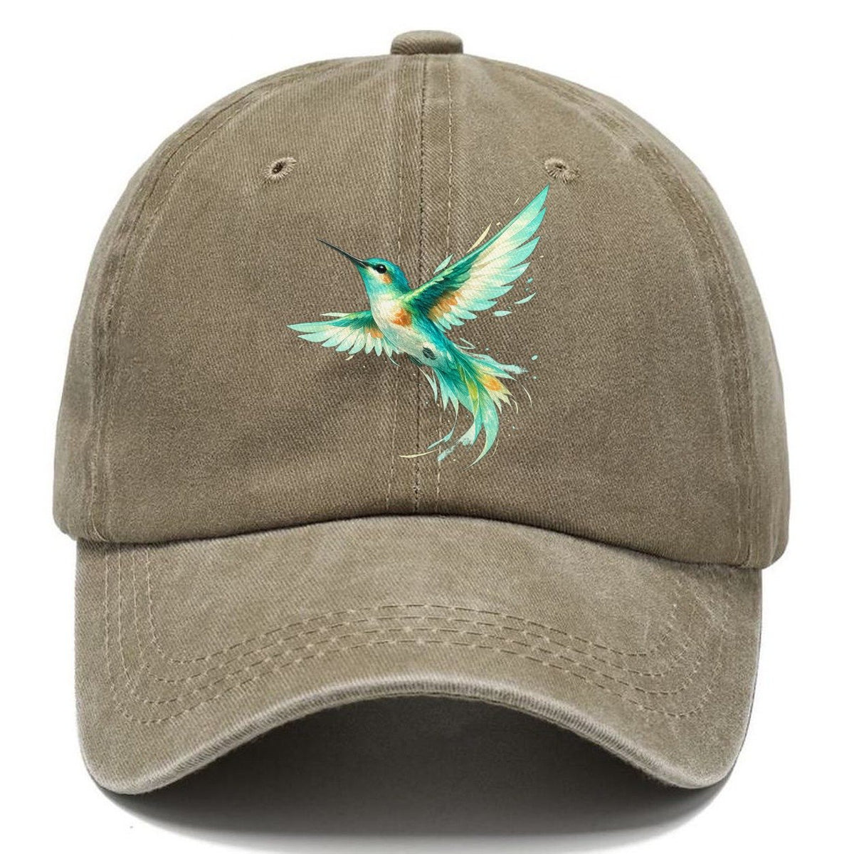 Teal Watercolor Hummingbird Classic Cap – Warm Sand
