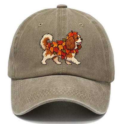 One Cavalier King Charles Spaniel In Halloween Costume Fallen Leaf Pile Costume With Orange And Red Felt Leaves Halloween Dog Parade Classic Cap – Warm Sand
