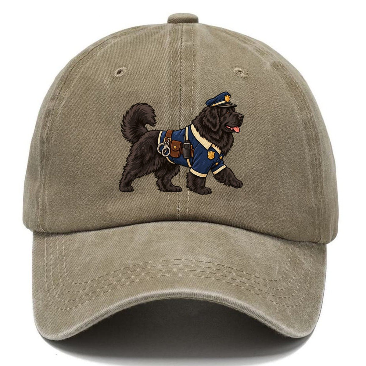 One Newfoundland In Halloween Costume Police Officer Costume With A Tiny Cap And Badge Halloween Dog Parade Classic Cap – Warm Sand
