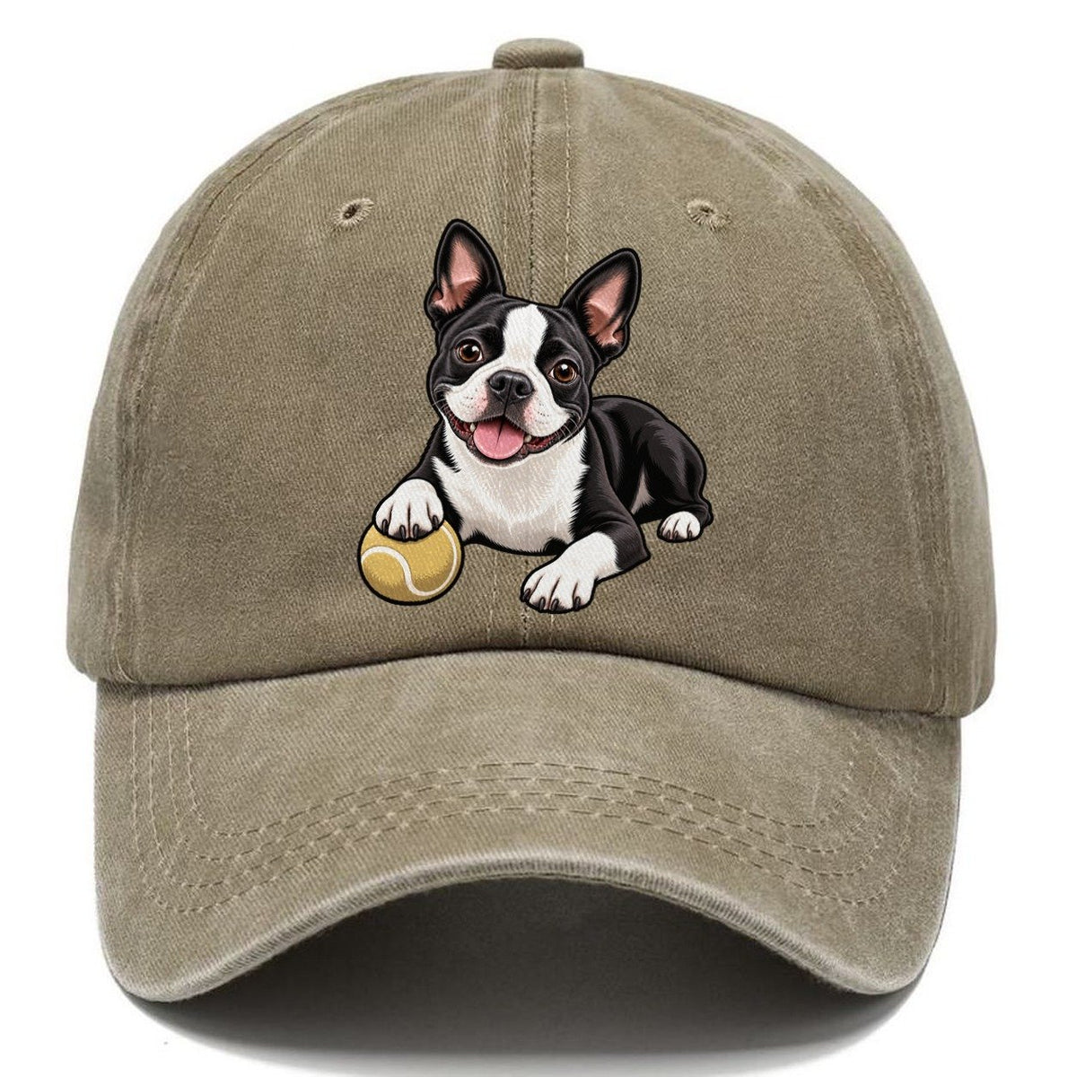Kindred Boston Terrier Lying Down Top Breeds Classic Cap – Warm Sand