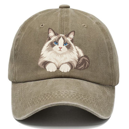 Ragdoll Reclining Paws Forward Realistic Cat Portrait Classic Cap – Warm Sand