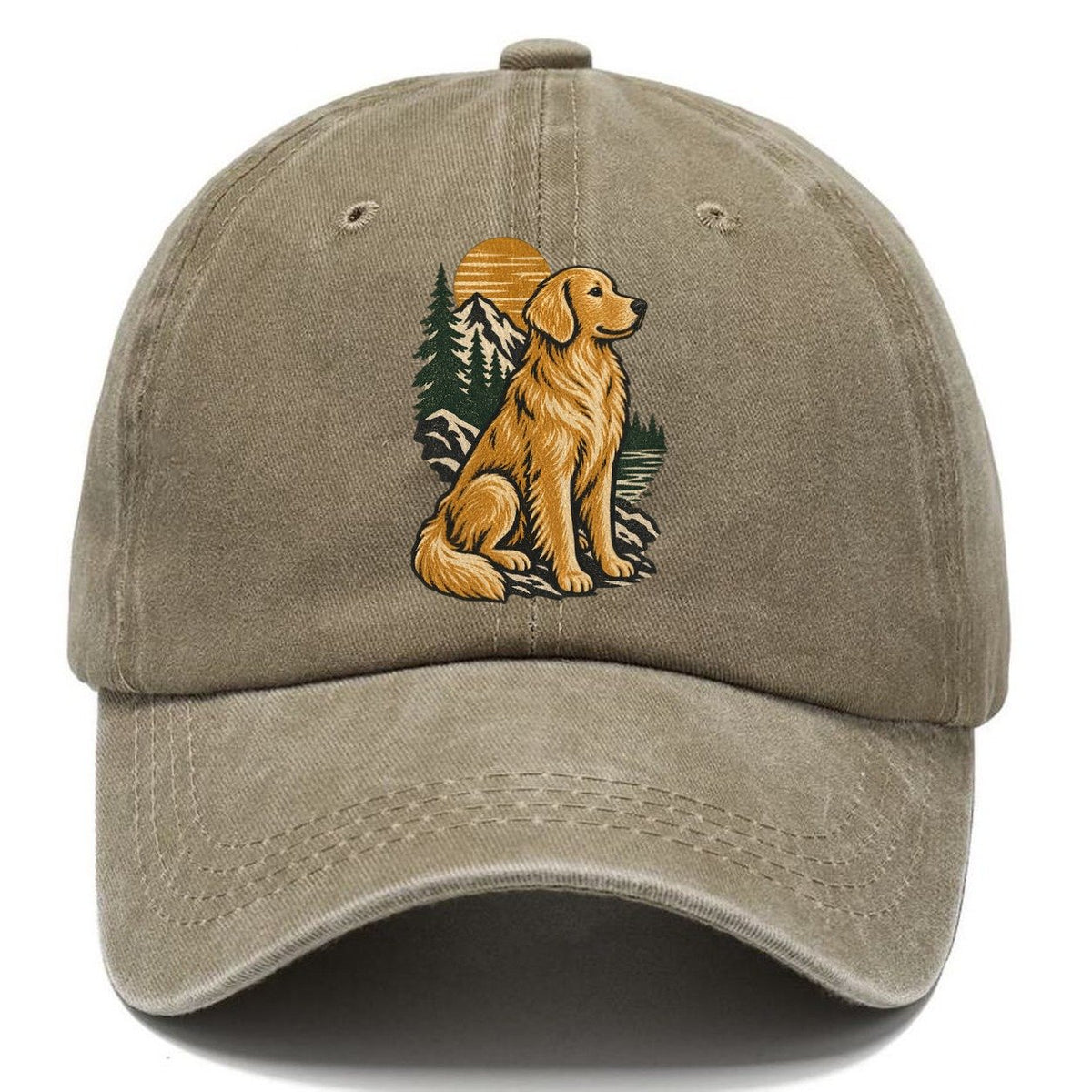 Golden Retriever Mountain Lake Classic Cap – Warm Sand