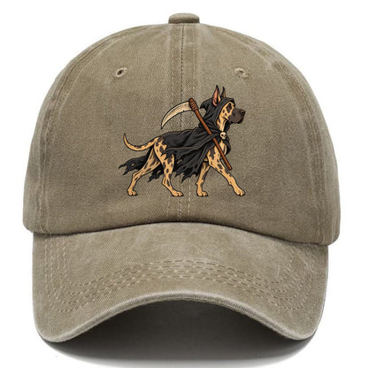 One Great Dane In Halloween Costume Grim Reaper With A Small Hooded Cloak And Toy Scythe Halloween Dog Parade Classic Cap – Warm Sand