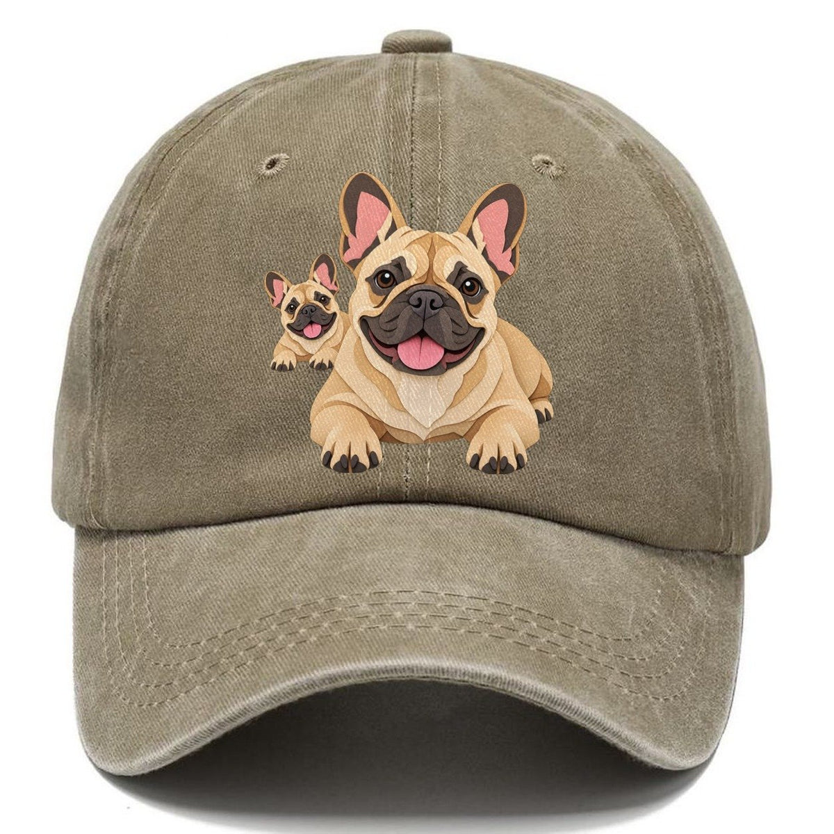 Cut-Paper Collage French Bulldog Lying Down Classic Cap – Warm Sand