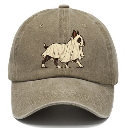 One Boston Terrier In Halloween Costume Ghost Draped In A Simple Sheet With Cut Eye Holes Halloween Dog Parade Classic Cap – Warm Sand