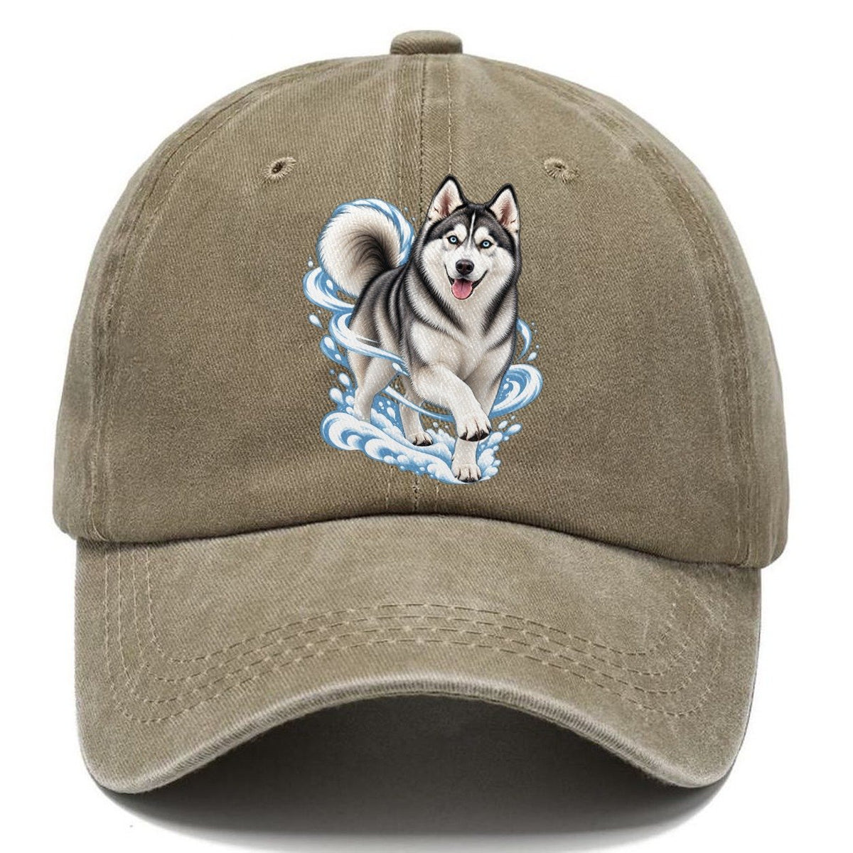 Blue-Eyed Husky Snow Swirl Classic Cap – Warm Sand