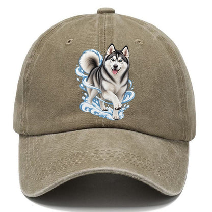 Blue-Eyed Husky Snow Swirl Classic Cap – Warm Sand