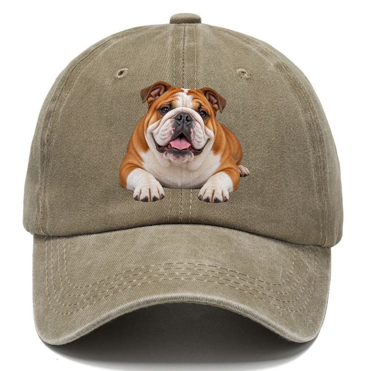 English Bulldog Lying Down Top Breeds Classic Cap – Warm Sand