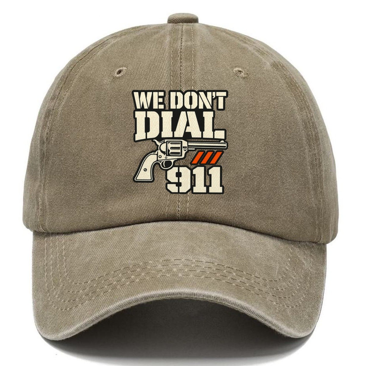 Utility Stencil We Don't Dial 911 Classic Cap – Warm Sand