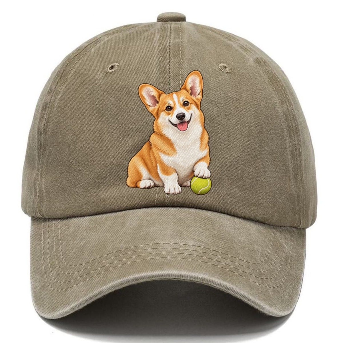 Happy Corgi with Tennis Ball Classic Cap – Warm Sand