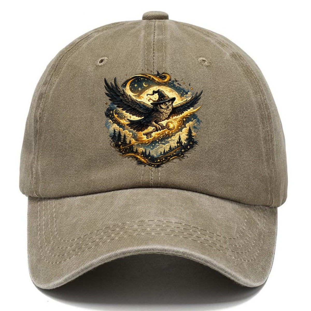 Wizard Owl with Magic Key Under Full Moon Classic Cap – Warm Sand