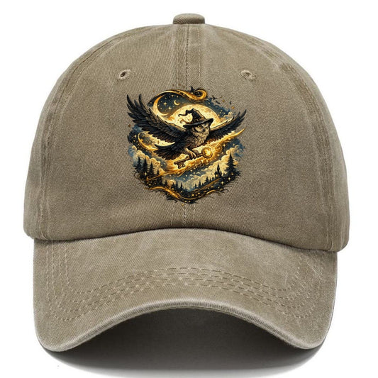 Wizard Owl with Magic Key Under Full Moon Classic Cap – Warm Sand