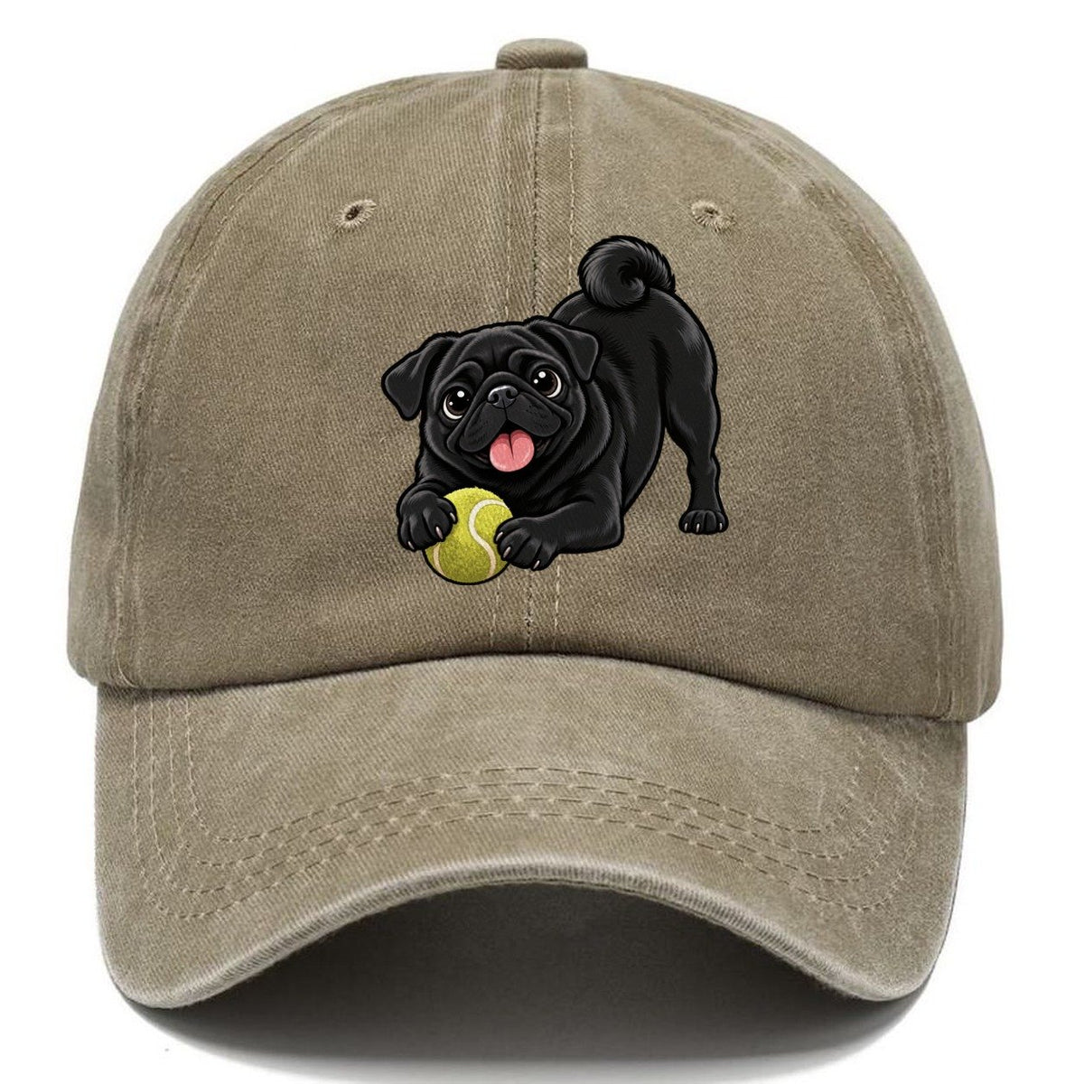 Black Pug with Tennis Ball Classic Cap – Warm Sand